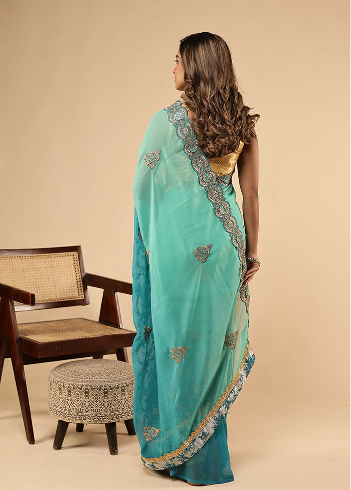 Green Chiffon Silk Saree With Blouse Piece