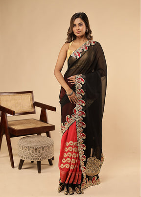 Red Handloom Chiffon Pure Silk Saree With Blouse Piece