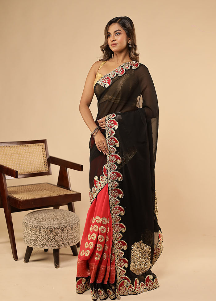 Red Handloom Chiffon Pure Silk Saree With Blouse Piece
