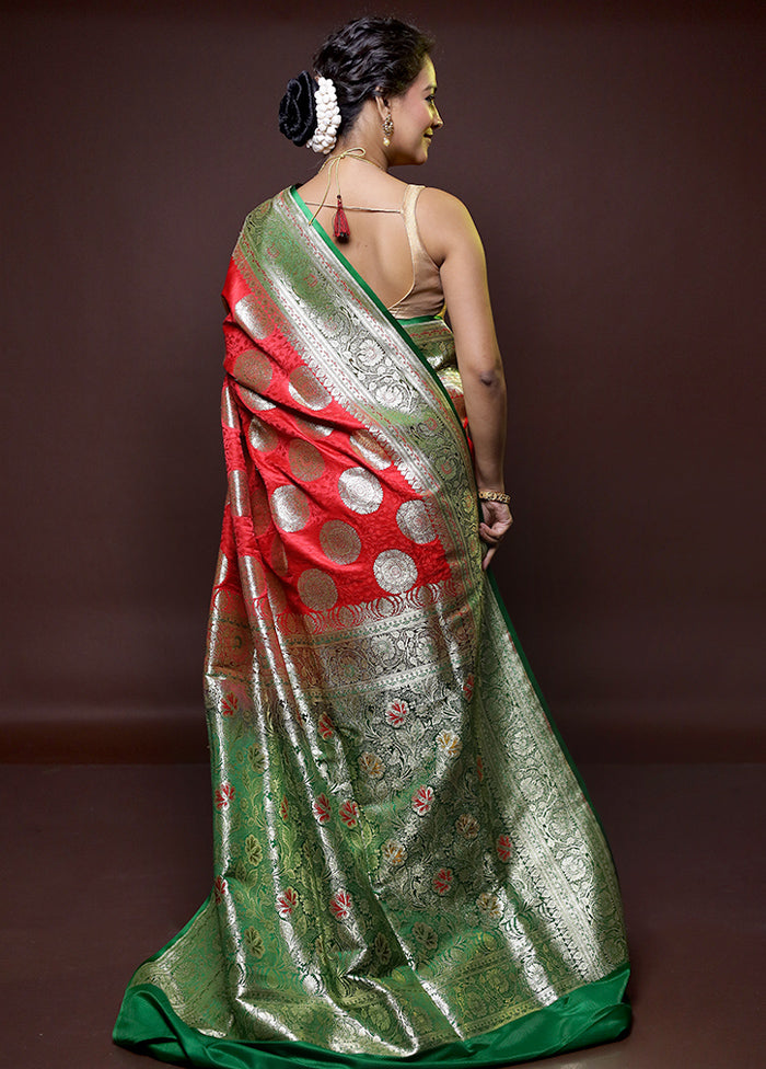 Red Banarasi Silk Saree With Blouse Piece