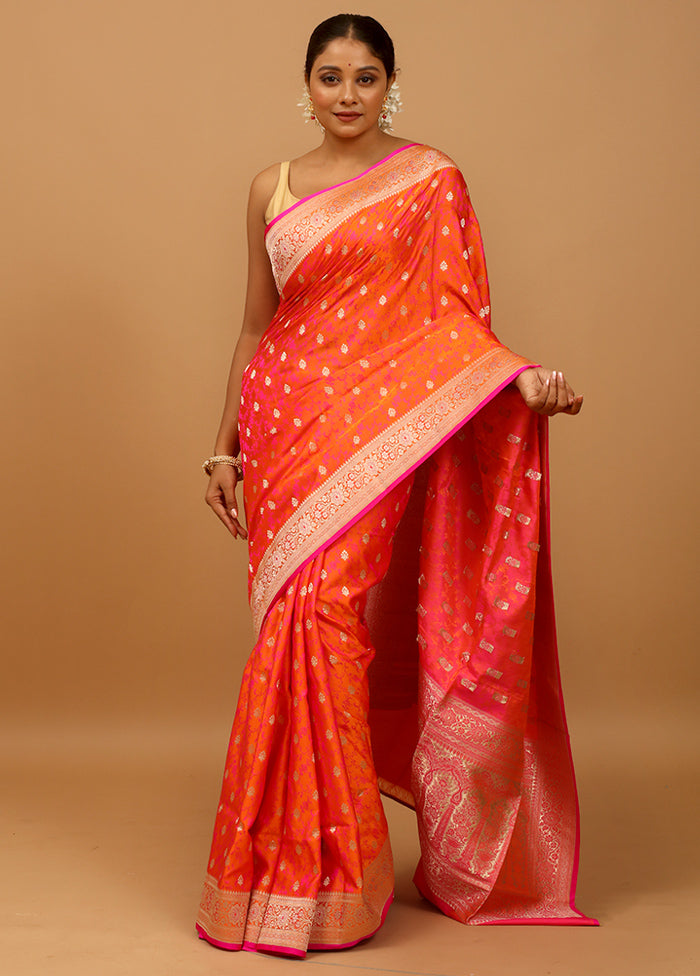 Rust Handloom Tanchoi Pure Silk Saree With Blouse Piece