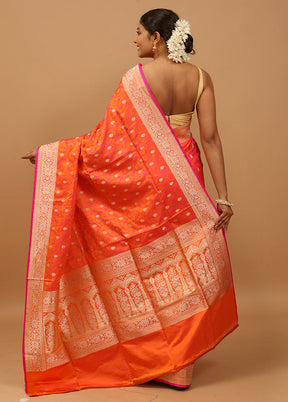 Rust Handloom Tanchoi Pure Silk Saree With Blouse Piece