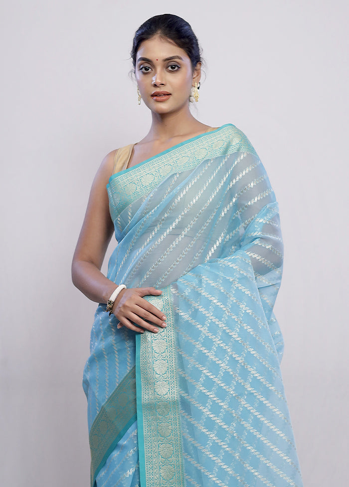 Blue Kora Silk Saree With Blouse Piece - Indian Silk House Agencies