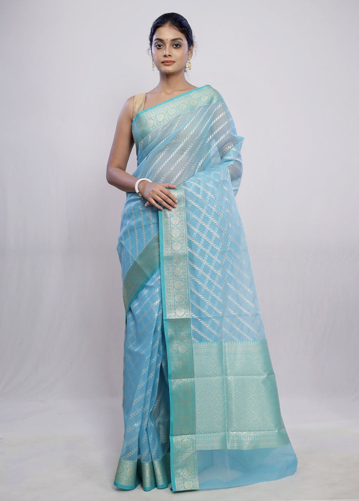 Blue Kora Silk Saree With Blouse Piece - Indian Silk House Agencies