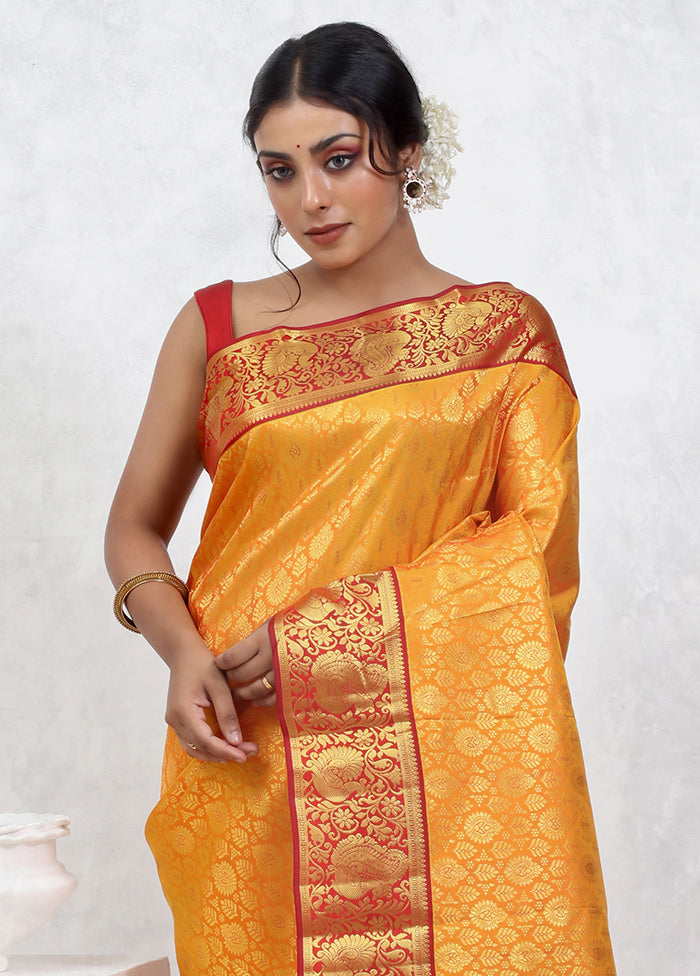 Yellow Kanchipuram Pure Silk Saree With Blouse Piece