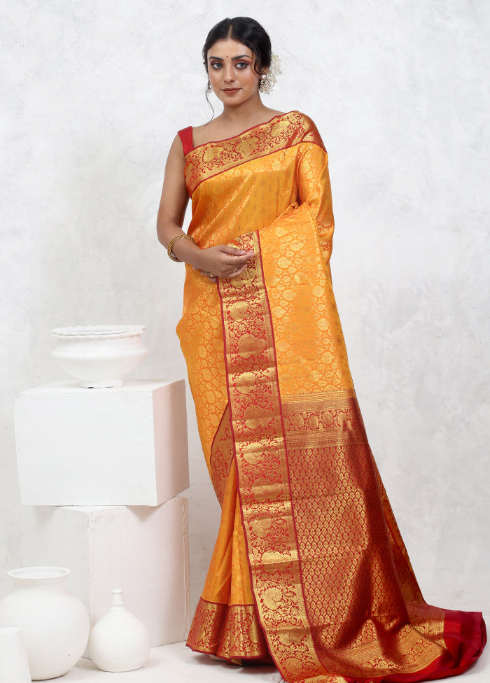 Yellow Kanchipuram Pure Silk Saree With Blouse Piece