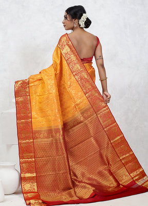 Yellow Kanchipuram Pure Silk Saree With Blouse Piece - Indian Silk House Agencies