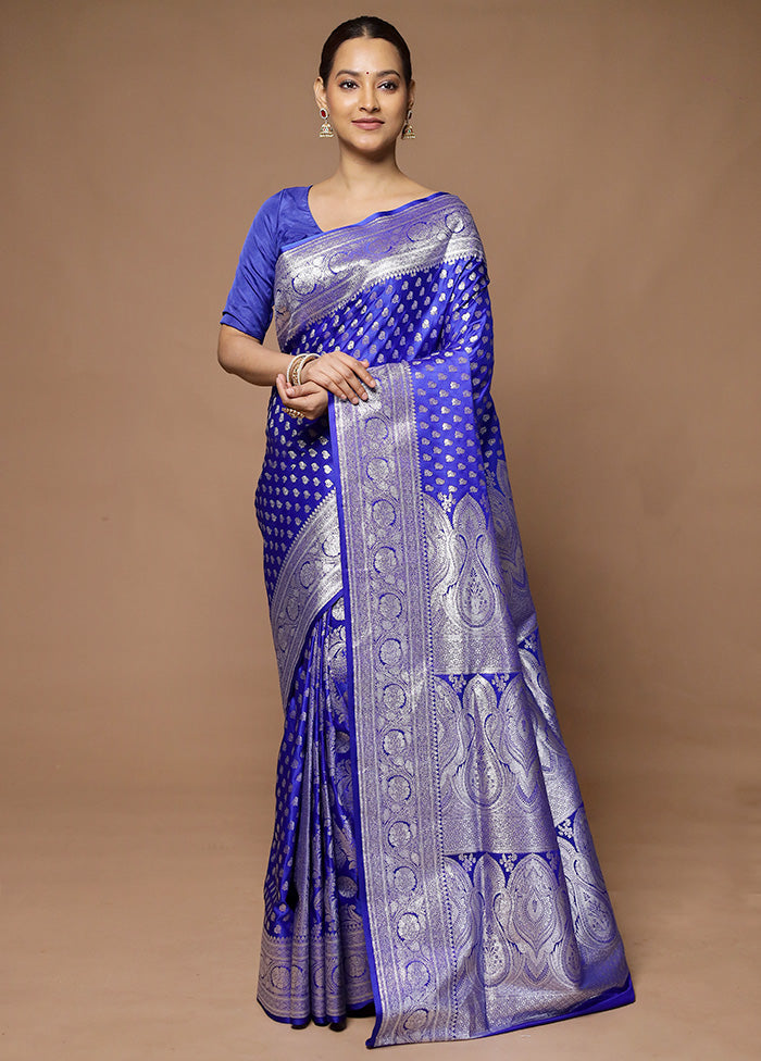 Blue Banarasi Silk Saree With Blouse Piece