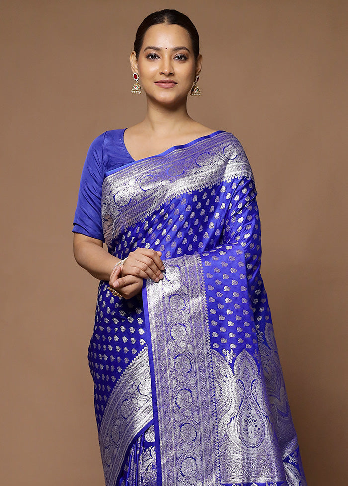 Blue Banarasi Silk Saree With Blouse Piece