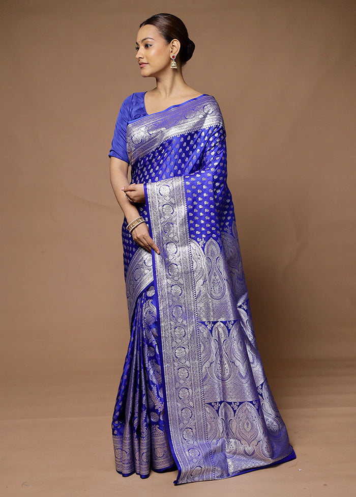 Blue Banarasi Silk Saree With Blouse Piece