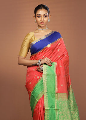 Pink Kanjivaram Silk Saree With Blouse Piece