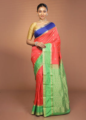 Pink Kanjivaram Silk Saree With Blouse Piece