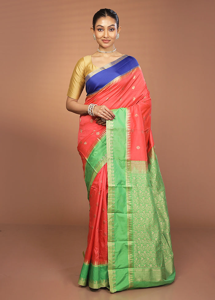 Pink Kanjivaram Silk Saree With Blouse Piece