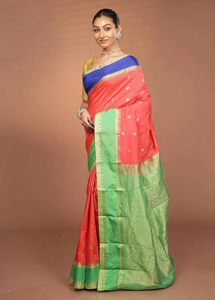 Pink Kanjivaram Silk Saree With Blouse Piece