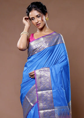 Blue Kanjivaram Silk Saree With Blouse Piece - Indian Silk House Agencies