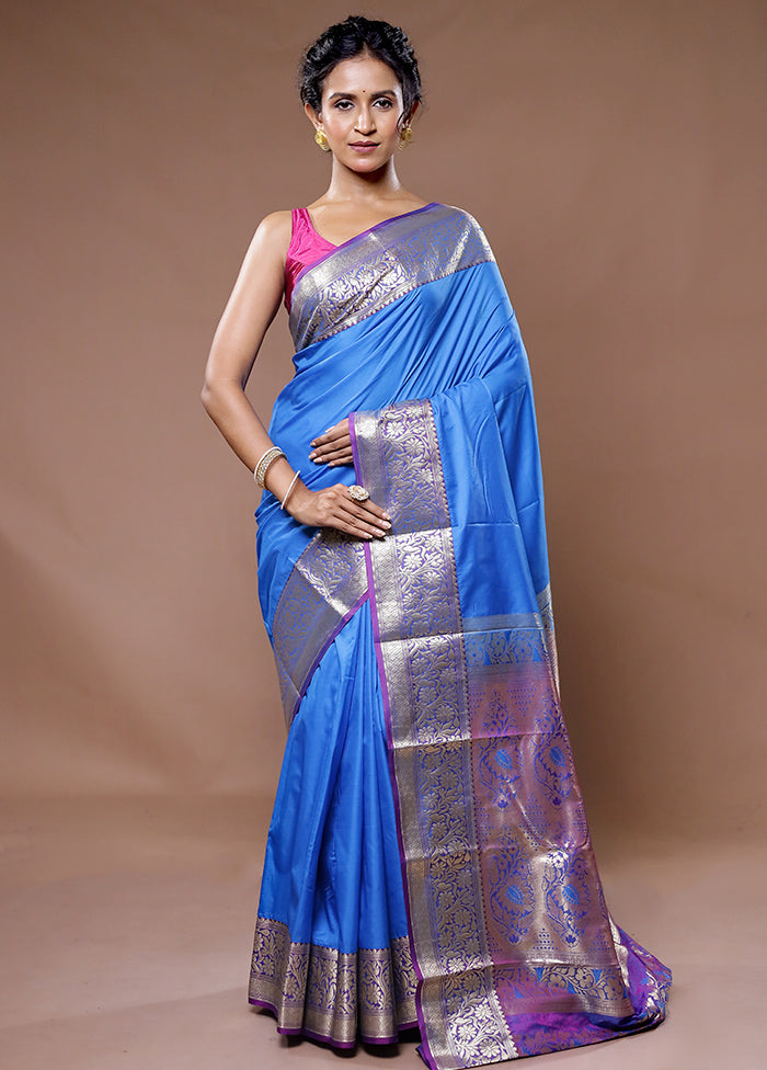 Blue Kanjivaram Silk Saree With Blouse Piece - Indian Silk House Agencies