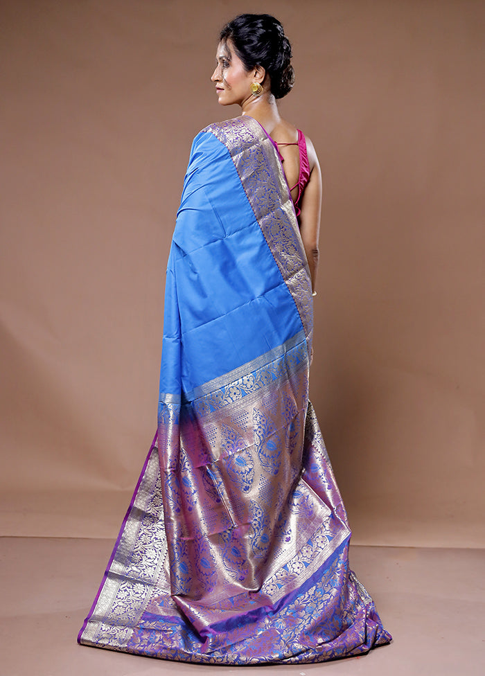 Blue Kanjivaram Silk Saree With Blouse Piece - Indian Silk House Agencies