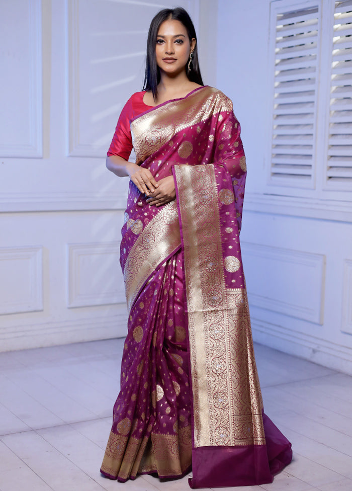 Purple Kora Silk Saree With Blouse Piece