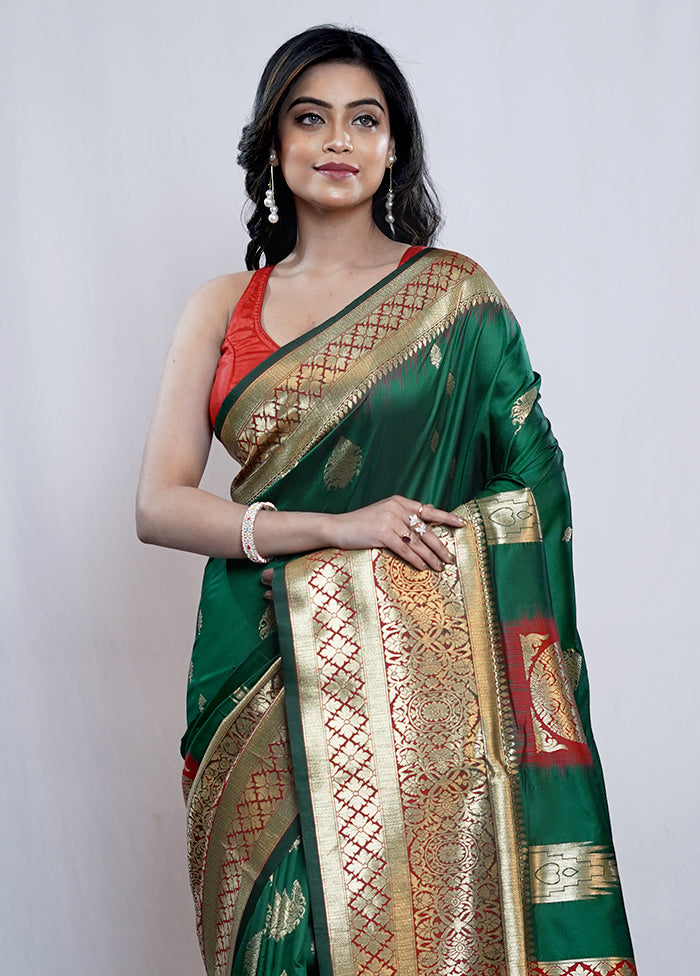 Green Dupion Silk Saree With Blouse Piece - Indian Silk House Agencies