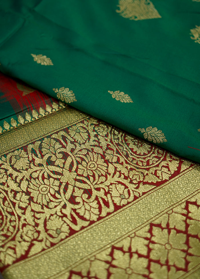 Green Dupion Silk Saree With Blouse Piece - Indian Silk House Agencies