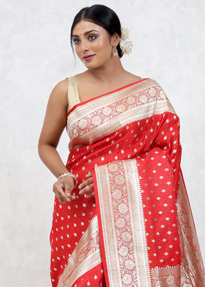 Red Banarasi Silk Saree Without Blouse Piece - Indian Silk House Agencies