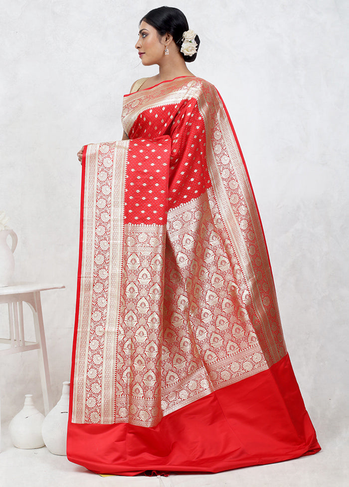 Red Banarasi Silk Saree Without Blouse Piece - Indian Silk House Agencies