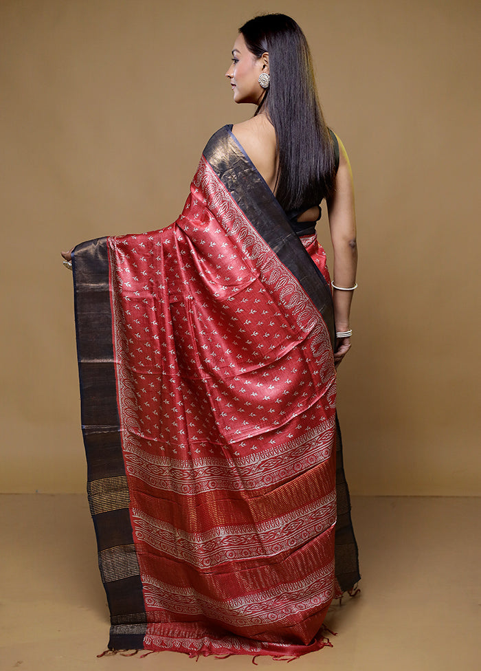 Pink Tussar Silk Saree With Blouse Piece