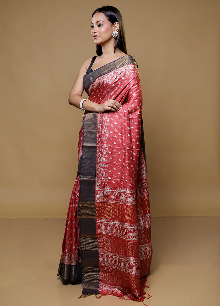 Pink Tussar Silk Saree With Blouse Piece