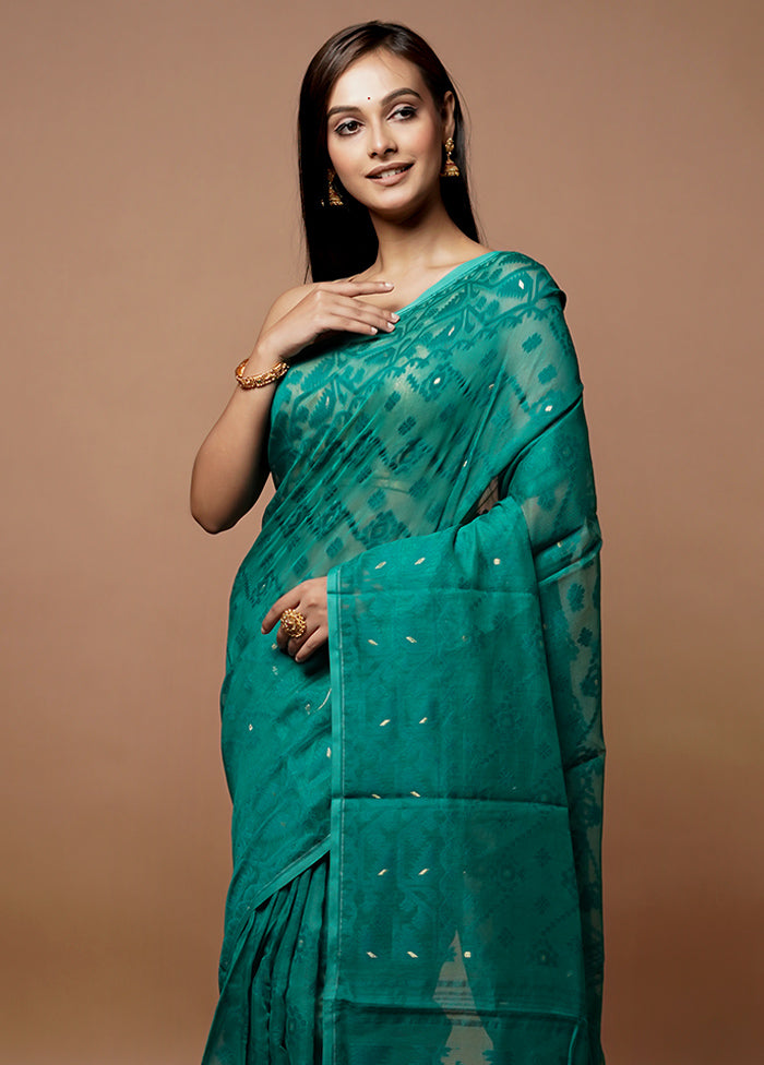 Green Tant Jamdani Saree Without Blouse Piece