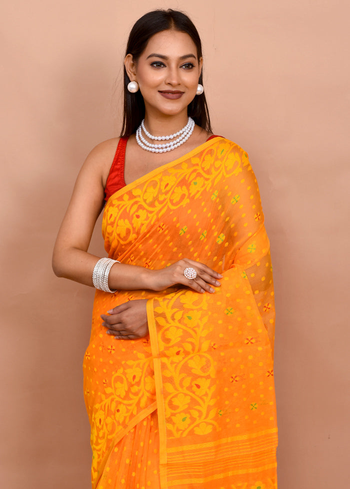 Yellow Tant Jamdani Saree Without Blouse Piece - Indian Silk House Agencies