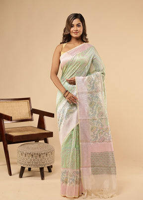 Green Cotton Saree With Blouse Piece