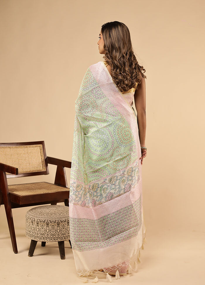Green Cotton Saree With Blouse Piece
