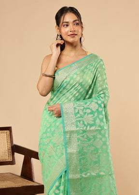 Green Kora Silk Saree With Blouse Piece