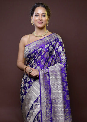 Purple Handloom Banarasi Pure Silk Saree With Blouse Piece