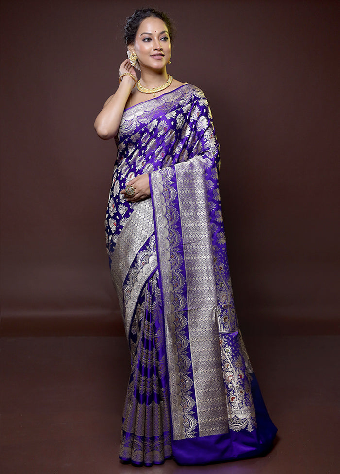 Purple Handloom Banarasi Pure Silk Saree With Blouse Piece