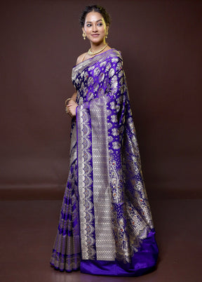 Purple Handloom Banarasi Pure Silk Saree With Blouse Piece