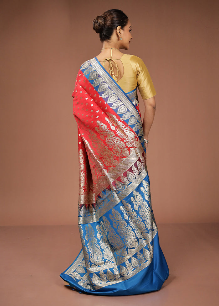 Red Handloom Banarasi Pure Silk Saree With Blouse Piece