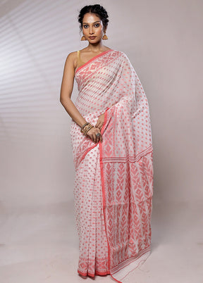 White Cotton Saree With Blouse Piece - Indian Silk House Agencies