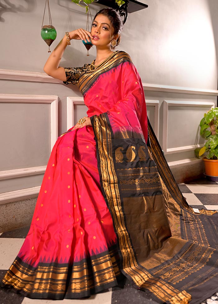 Pink Gadwal Pure Silk Saree Without Blouse Piece - Indian Silk House Agencies