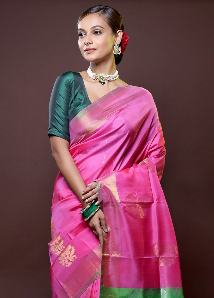 Pink Kanjivaram Silk Saree With Blouse Piece