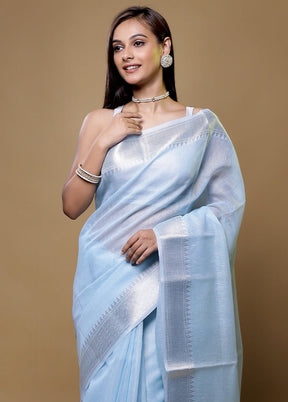 Blue Linen Silk Saree With Blouse Piece