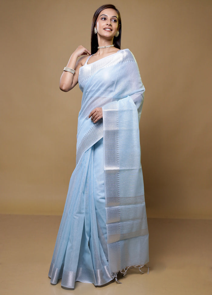 Blue Linen Silk Saree With Blouse Piece