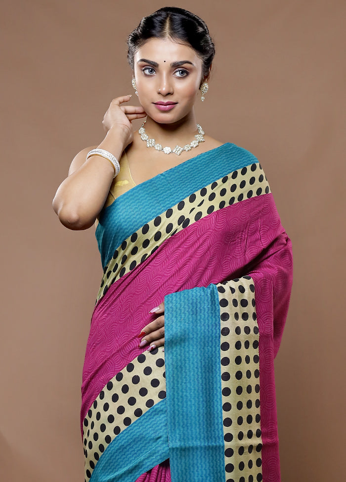 Pink Printed Silk Saree Without Blouse Piece - Indian Silk House Agencies