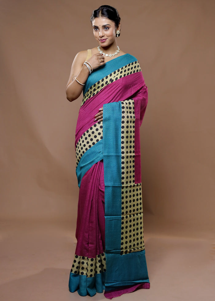 Pink Printed Silk Saree Without Blouse Piece - Indian Silk House Agencies