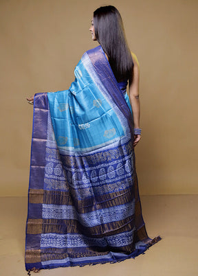 Blue Tussar Silk Saree With Blouse Piece