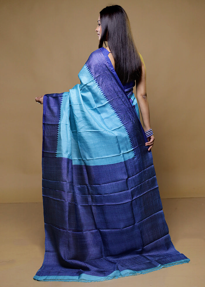 Blue Tussar Silk Saree With Blouse Piece