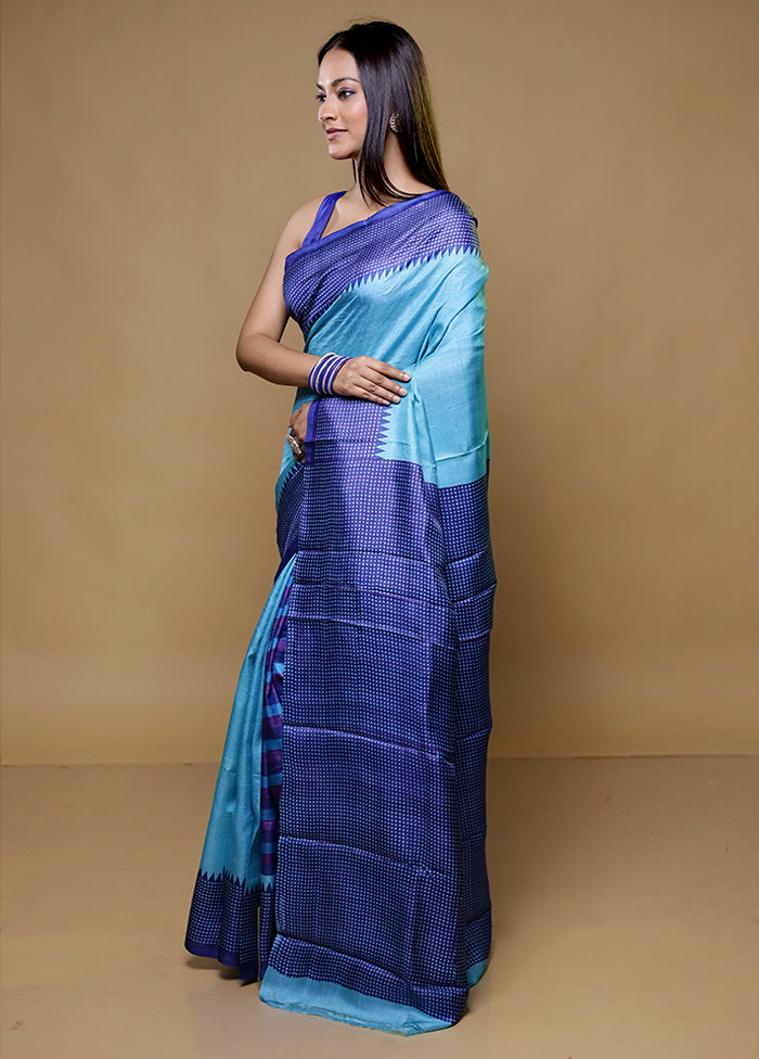 Blue Tussar Silk Saree With Blouse Piece