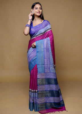 Pink Tussar Silk Saree With Blouse Piece