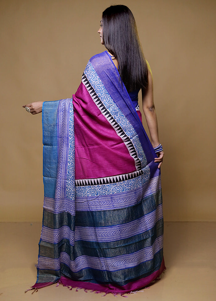 Pink Tussar Silk Saree With Blouse Piece