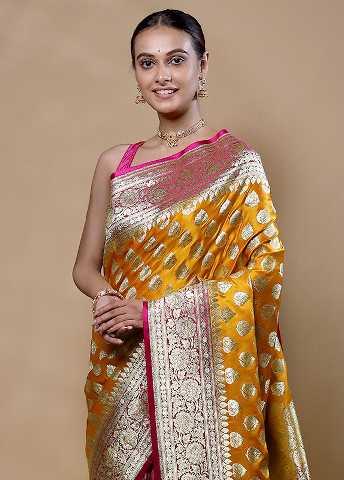 Yellow Banarasi Silk Saree With Blouse Piece